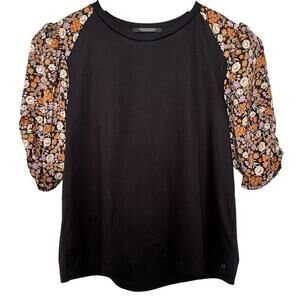 Scotch & Soda (Maison Scotch)Women’s Sz XS Black Shirt With Floral Puff Sleeves